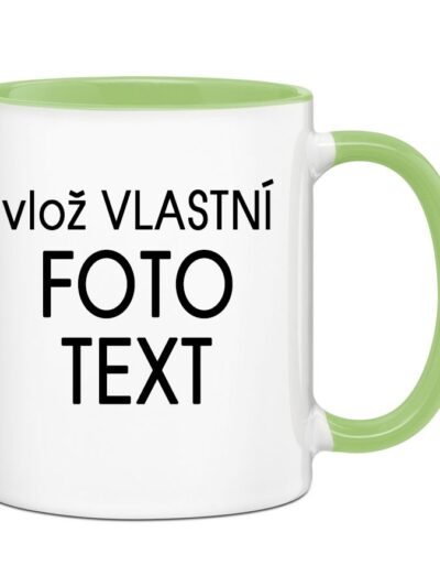 Hrnek s Vaší fotkou barevný vnitřek a ucho - Pro praváka / Zelená