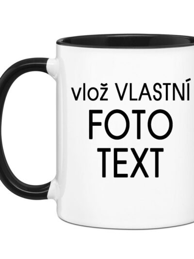 Hrnek s Vaší fotkou barevný vnitřek a ucho - Pro leváka / Černá