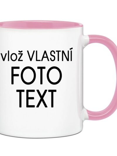 Hrnek s Vaší fotkou barevný vnitřek a ucho - Pro praváka / Růžová