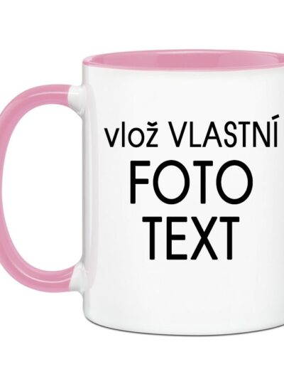 Hrnek s Vaší fotkou barevný vnitřek a ucho - Pro leváka / Růžová