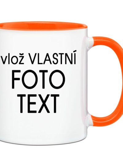Hrnek s Vaší fotkou barevný vnitřek a ucho - Pro praváka / Oranžová