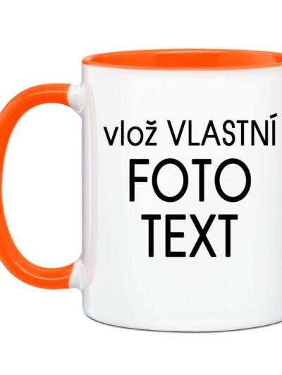 Hrnek s Vaší fotkou barevný vnitřek a ucho - Pro leváka / Oranžová