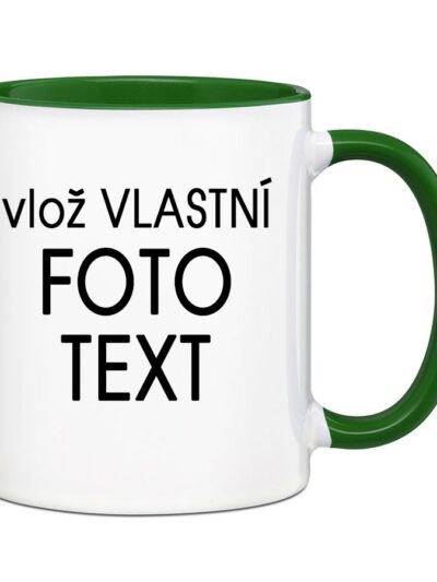 Hrnek s Vaší fotkou barevný vnitřek a ucho - Pro praváka / Zelená tmavá
