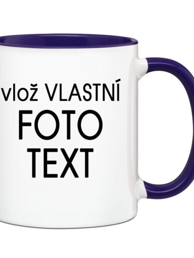 Hrnek s Vaší fotkou barevný vnitřek a ucho - Pro praváka / Modrá tmavá
