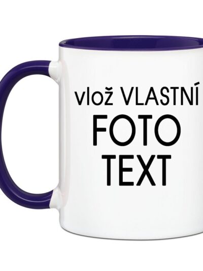 Hrnek s Vaší fotkou barevný vnitřek a ucho - Pro leváka / Modrá tmavá