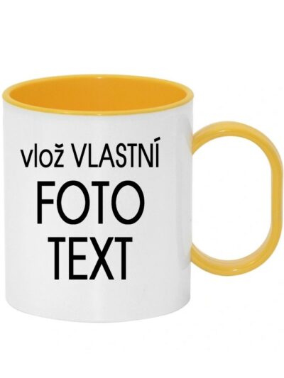 Plastový lehký barevný hrnek s Vaší fotkou 0,3 l - Pro praváka / Žlutá