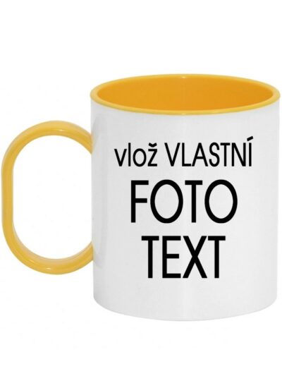 Plastový lehký barevný hrnek s Vaší fotkou 0,3 l - Pro leváka / Žlutá