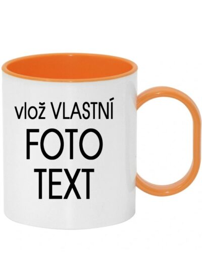 Plastový lehký barevný hrnek s Vaší fotkou 0,3 l - Pro praváka / Oranžová